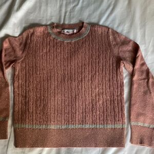 Bonpoint NWOT Girls Cable Knit Pullover Sweater with Gold Metallic Thread.